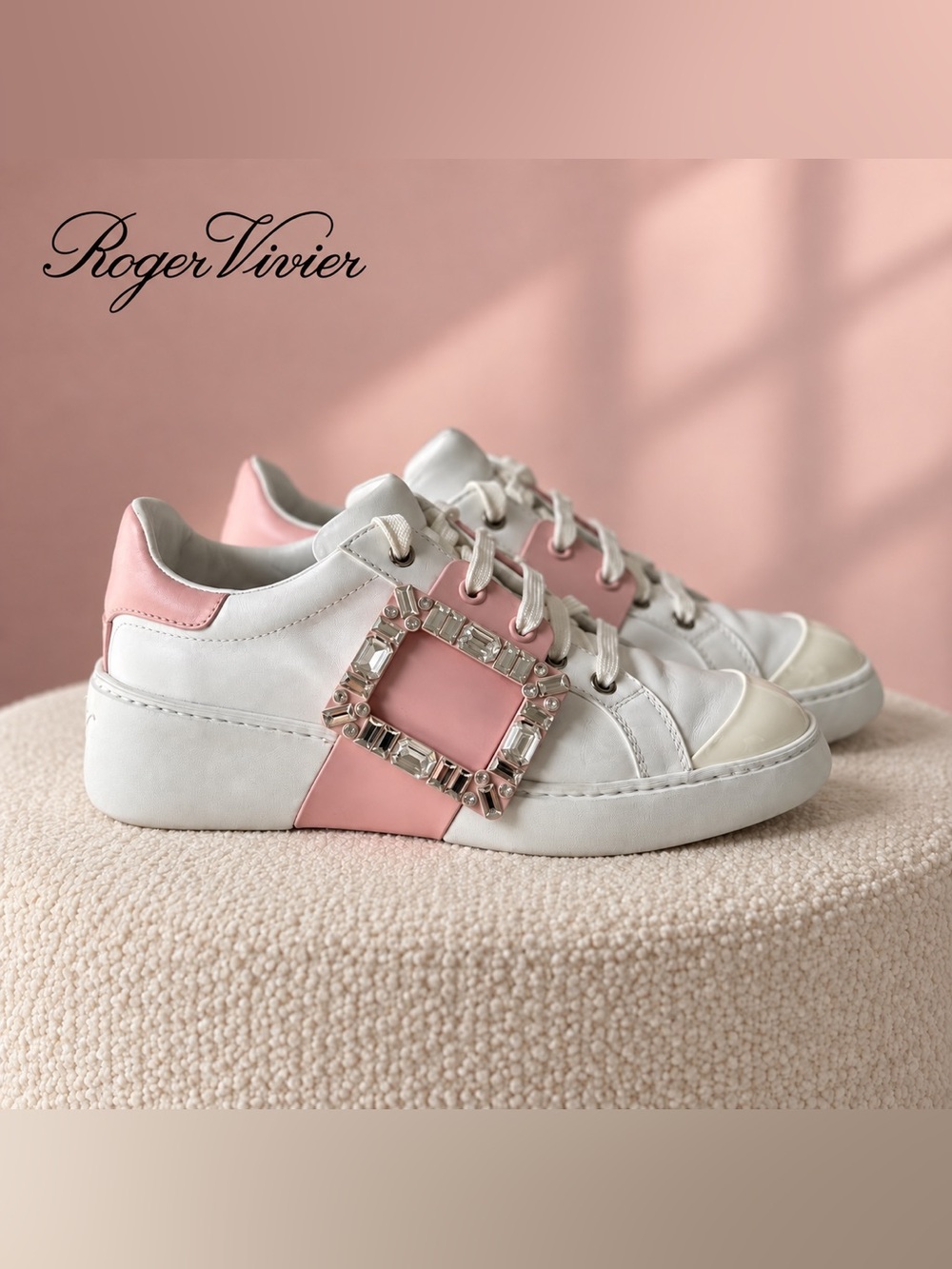 Roger Vivier Viv’ Skate Strass Pink Crystal Sneakers Size 37